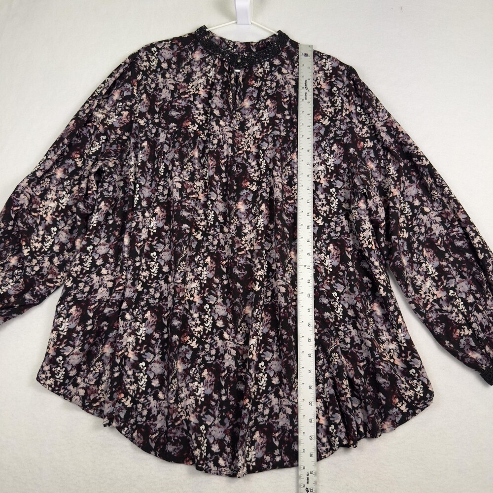 CATO Blouse Dark Floral Babydoll Crochet Lace Whimsigoth Black Purple Plus 3X - Picture 7 of 13